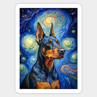 Doberman Pinscher Dog Breed Painting in a Van Gogh Starry Night Art Style Sticker